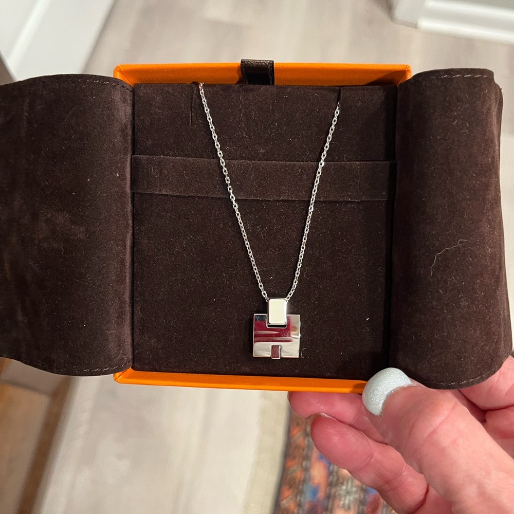 Hermes Silver Pendant Necklace